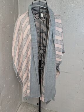 Cato Blush Pink Gray Striped Cocoon Cardigan Oversized One Size